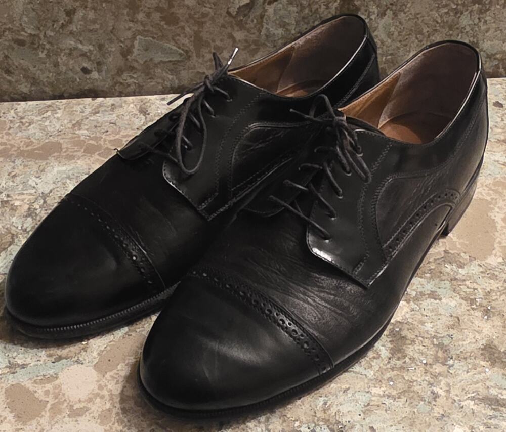 Stamati Mastroianni Men’s Black Leather Cap Toe Oxford Bespoke Shoes Size 10.5 W